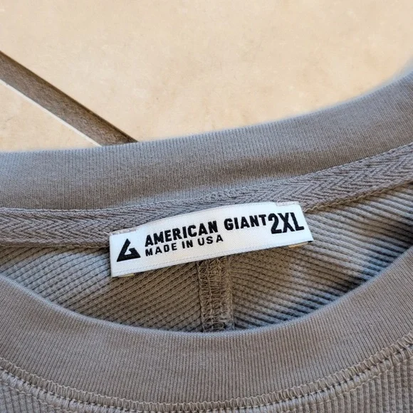 NEW American Giant Thermal Long Sleeve Crew Tee Sharkskin Grey Size 2XL